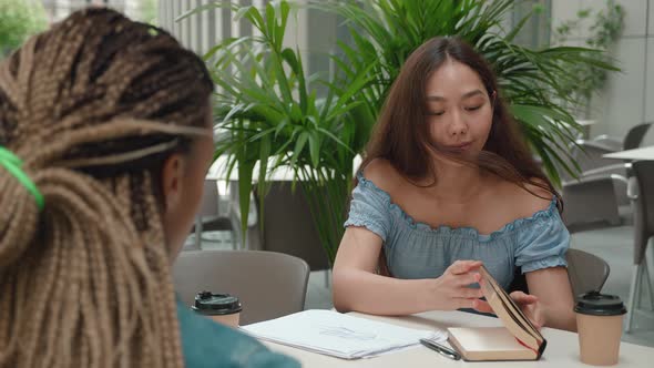 Focus Young Woman Asian with Book Her Notes