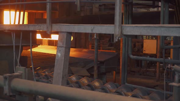 Steel Mill Steel Pipe Production Process of Transporting Steel Hot Tube From the Furnace Steel