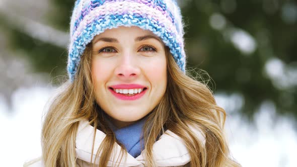 Portrait of Happy Smiling Woman Outdoors in Winter 18