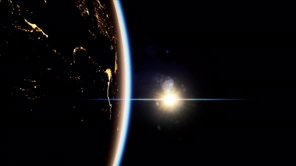 Space Sun and Planet Earth at Night alt