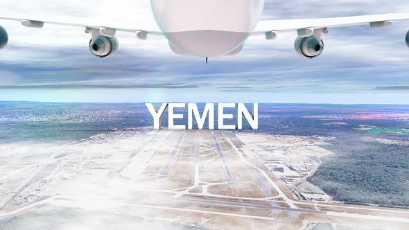 Commercial Airplane Over Clouds Arriving Country Yemen