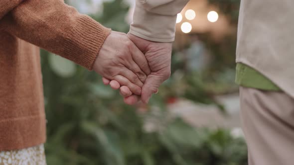 Adult couple holding hands together. Lover, valentine's day relationship love concept.