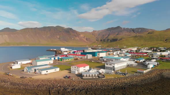 Aerial View of Beautiful Grundar Fjord in Summer Season Iceland