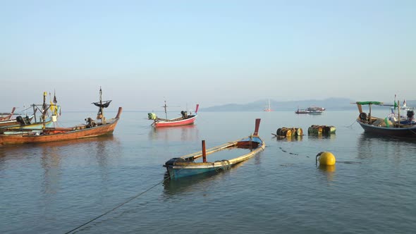 Seascape with Old Fisherman Boats in Thailand