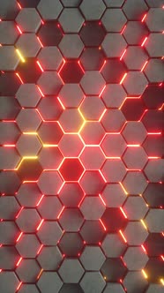 Geometric hexagonal abstract vertical background with red light. Futuristic and sci fi concept. 3D r