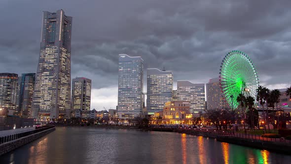 Yokohama Skyscrapers Night Lights Japan Timelapse