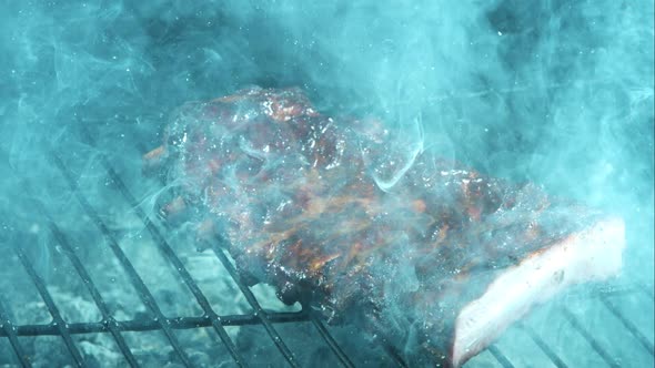 Grilling BBQ Ribs in ultra slow motion 1500fps on a Wood Smoked Grill - BBQ PHANTOM 019