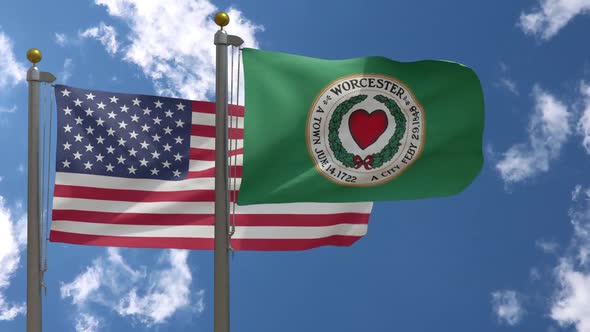 Usa Flag Vs Worcester City Flag Massachusetts  On Flagpole