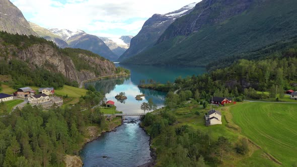 Beautiful Nature Norway Natural Landscape Lovatnet Lake.