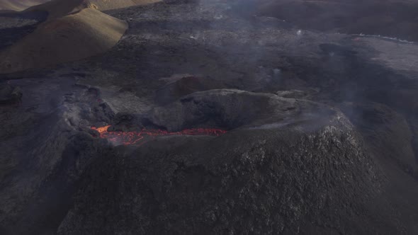 Drone Over Smoking Fagradalsfjall Volcano