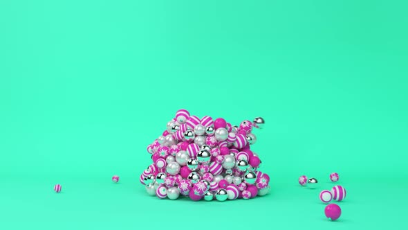 A Tree of Christmas Balls Is Growing Dynamically on a Bright Colorful Green Background