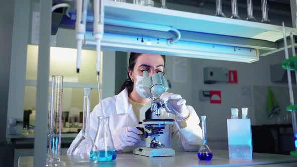 Medical Research Scientist Looking Microscope in Medical Science Laboratory