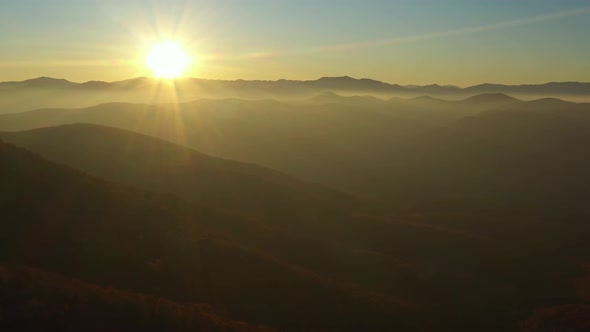 Flight Over A Wooded Area In The Autumn Season At Sunset 1