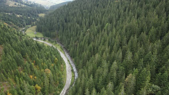 Aerial View of the Carpathian Mountains in Autumn. Ukraine