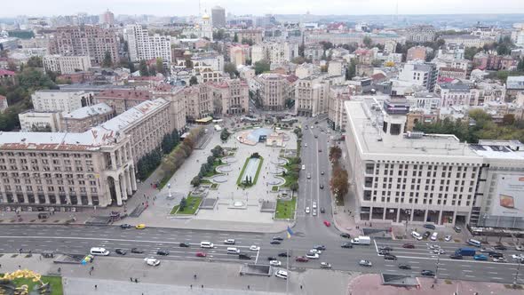 Kyiv, Ukraine in Autumn : Independence Square, Maidan. Aerial View