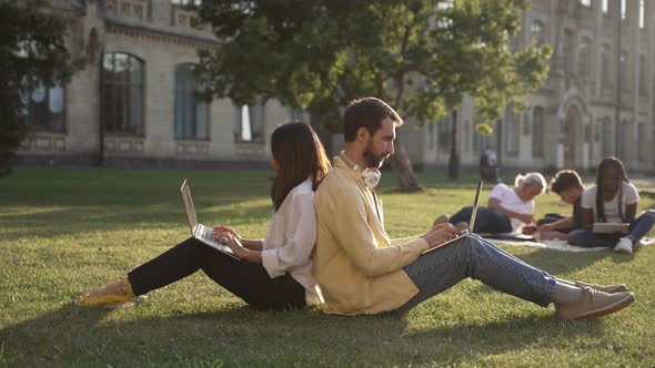 College Students Studying on Laptops in Nature