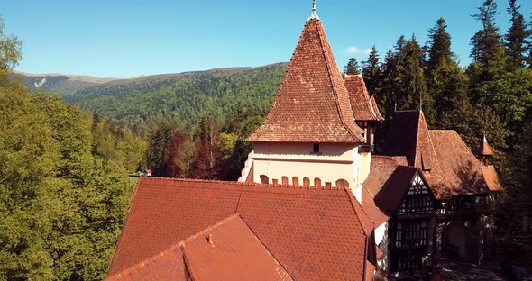 Pelisor Castle In The Romanian Forest Aerial