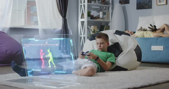 Boy Playing Futuristic Video Game