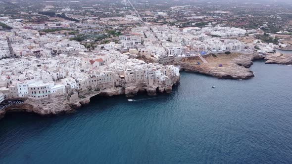 Aerial View Of Polignano a Mare And Adriatic Sea In Bari, Apulia, Italy.