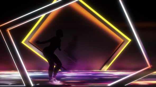  VJ A Dancing Hip Hop In Glowing Neon Floor