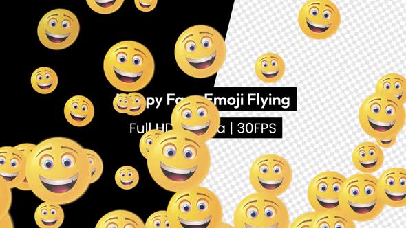 3D Happy Cool Face Smile Emoji Flying with Alpha