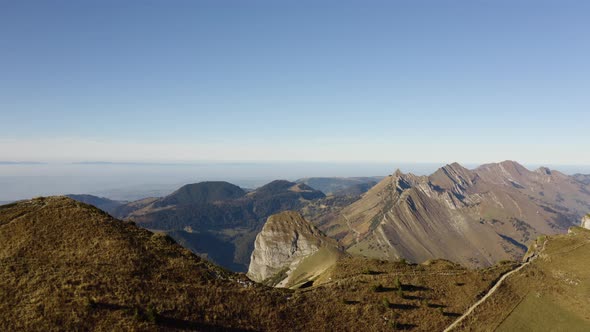 Flying along ridge, parallax effect with summits in the backgroundRochers de Naye, Prealps - Switze