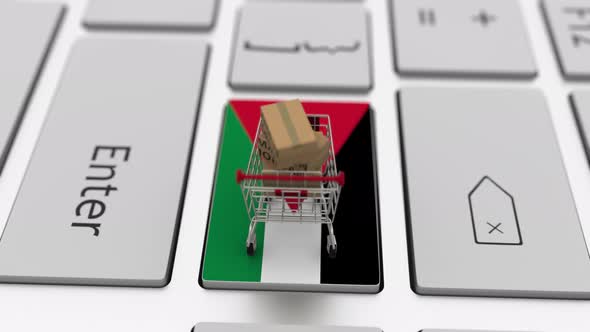 Boxes with MADE IN JORDAN Text and Shopping Cart on Key