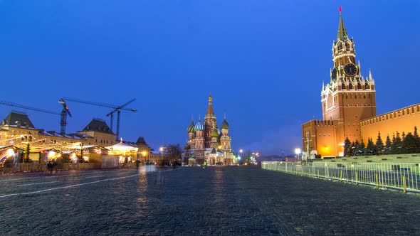 Red Square in Winter Day To Night Timelapse