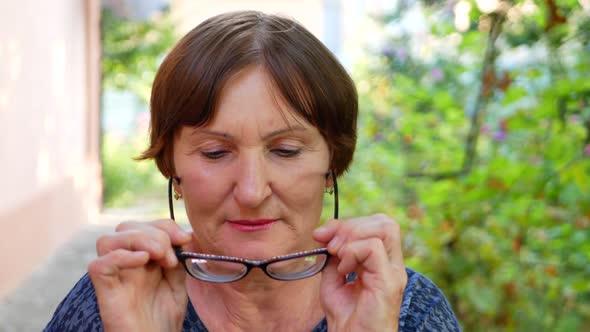 Senior Woman Wear Funny Glasses