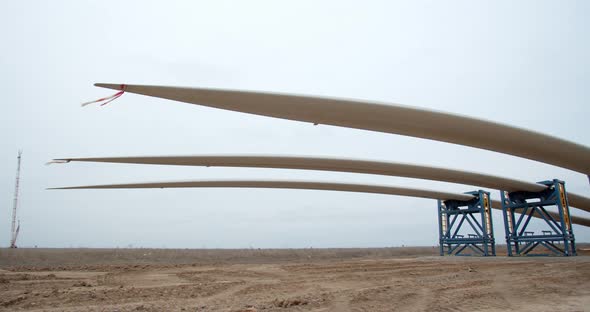Massive Blades of a Wind Turbine on the Ground Parts of a Unit Construction