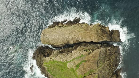 Aerial view of the tip of Ilheu de Rosto de Cao in the Azores