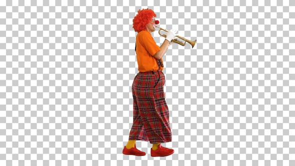 Walking clown playing the trumpet, Alpha Channel