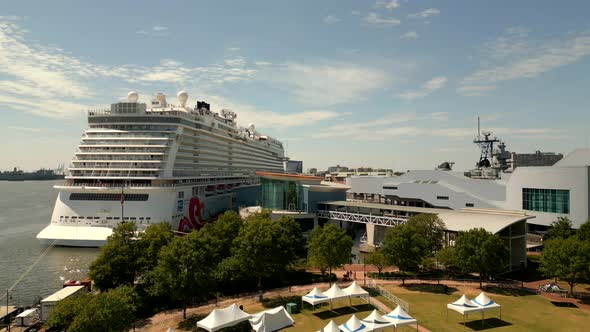 4k Aerial Video Port Norfolk Virginia With Cruise Ship Town Point Park