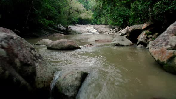 Flight over river in a jungle on Koh Samui, Thailand