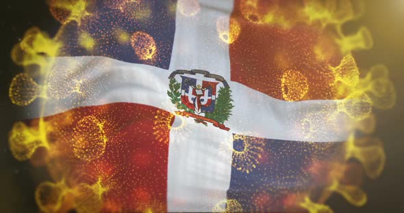 Dominican Republic Flag With Coronavirus Microbe Centered alt