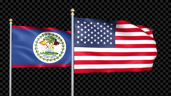 Belize And United States Two Countries Flags Waving