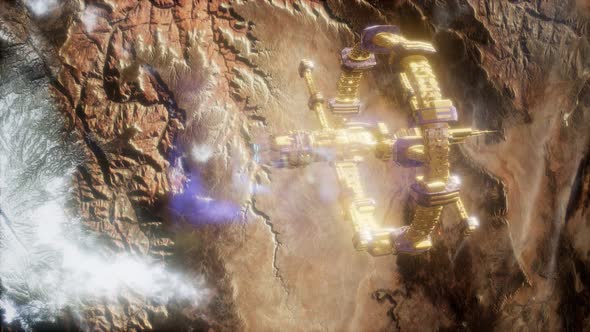 Earth and Spacecraft. Space Ship Over the Earth alt