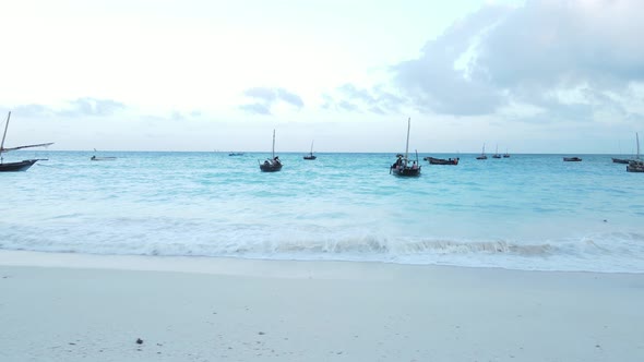 Coastal Landscape of Zanzibar Tanzania  Boats Near the Shore