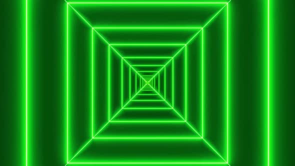 Green Neon Light Square Tunnel Animated Background