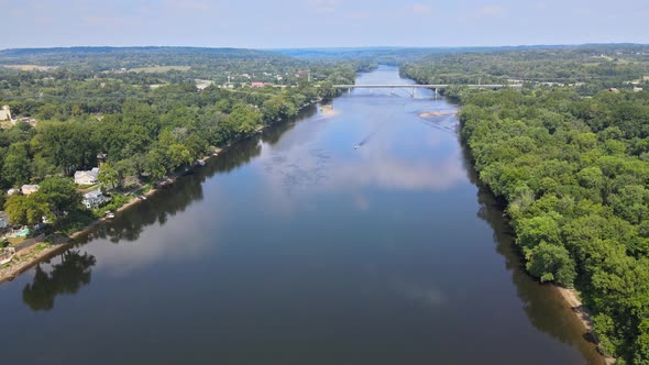 The View of Aerial Delaware River Bridge Across the in the Historic City New Hope Pennsylvania and