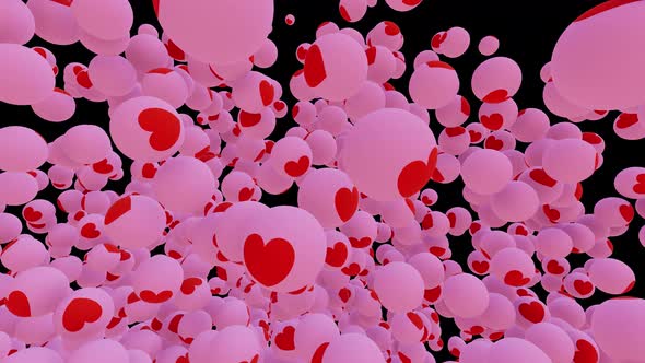 Romantic and love hearts are drawn on the animated balls that fill the screen Isolated by the Alpha