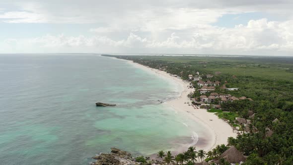 Drone Video of a Tourist Coastline in the Caribbean Sea