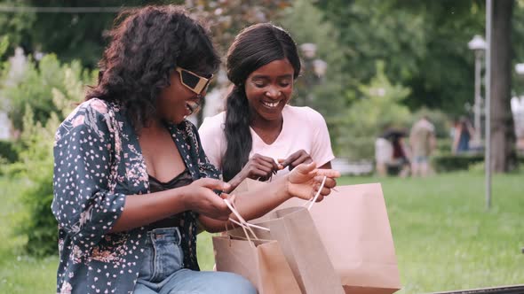 Portrait of Beautiful Young Black Women with Shopping Bags