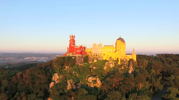 Aerial view of park and National palace of Pena, Portugal.