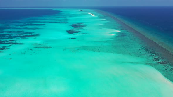 Luxury birds eye island view of a paradise sunny white sand beach and blue ocean background in hi re