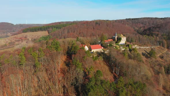 drone over a countryside castle in germany