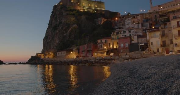 View of Scilla beach by night. Calabria Italy