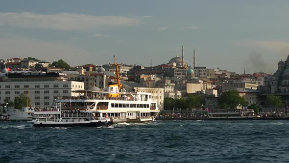 Ships at the Golden Horn to Sultan Ahmed Mosque in Istanbul 