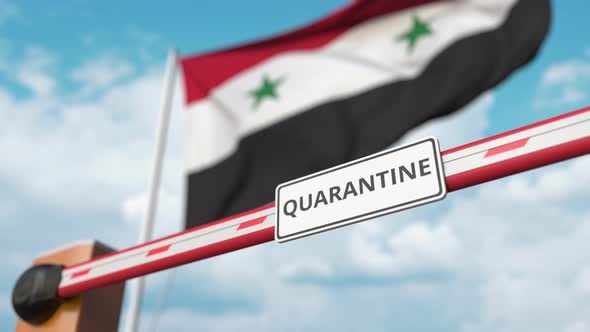 Open Boom Gate with QUARANTINE Sign at the Syrian Flag