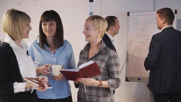 Woman and Man Talking, Discussing with Colleagues on Conference